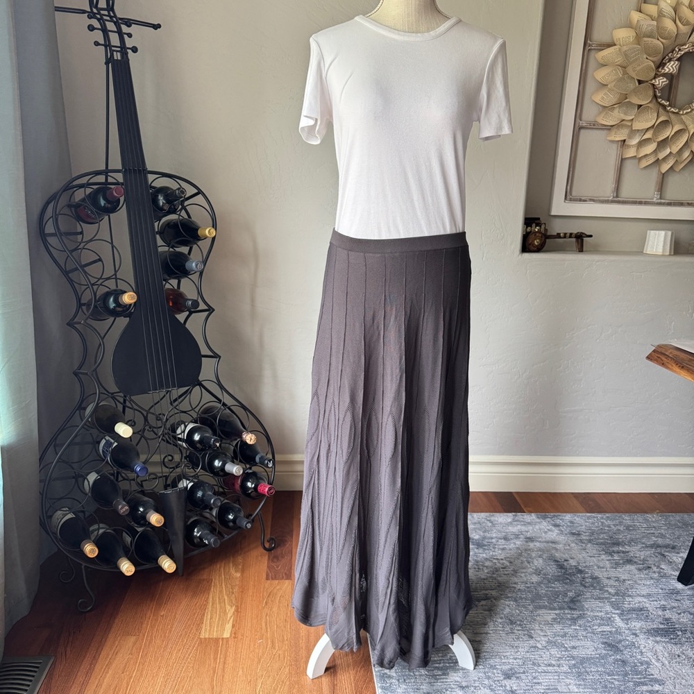 Soft Surroundings Skirt Women's Gray Textured Boho Flared‎ Maxi Skirt Size PM